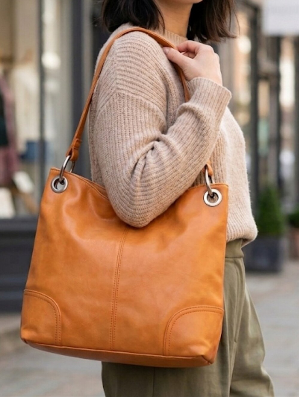 Bueno Brick Orange Vegan Leather Slouchy Hobo Shoulder Bag